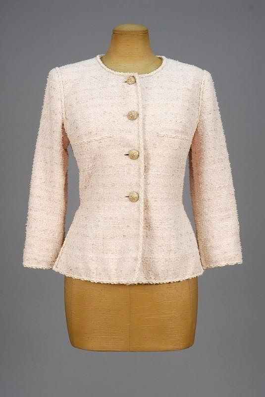 Appraisal: CHANEL COTTON BLEND JACKET Pink and cream textured weave with