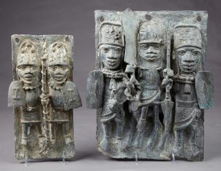 Appraisal: Two African Benin Bronze Relief Plaques th c one depicting