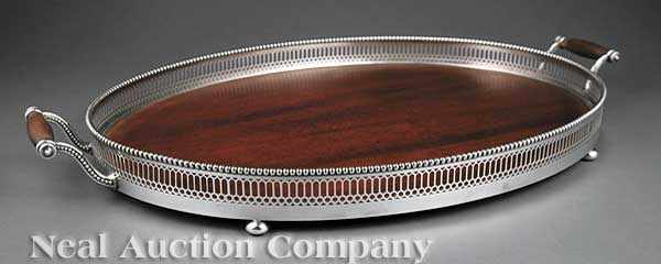 Appraisal: A Gorham Silverplate Gallery Tray oval reticulated beaded gallery mahogany