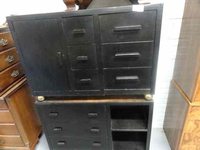 Appraisal: Pair of Art Deco or Midcentury Black Cabinets Pair is