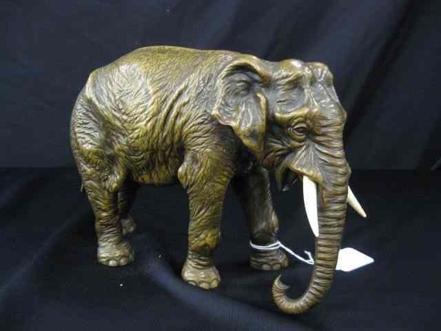 Appraisal: Bronze Elephant superb detail ivory tusk Meiji period '' long