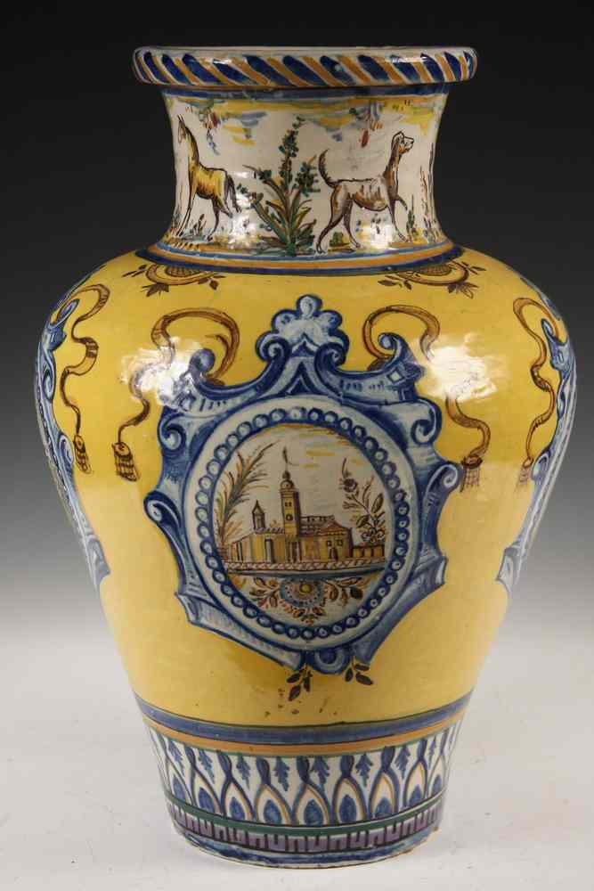 Appraisal: LARGE ITALIAN URN - Italian Faience Stoneware Garden Urn late