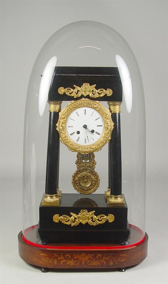 Appraisal: Ebonized Classical French Clock Under Oval Glass Dome Circa White