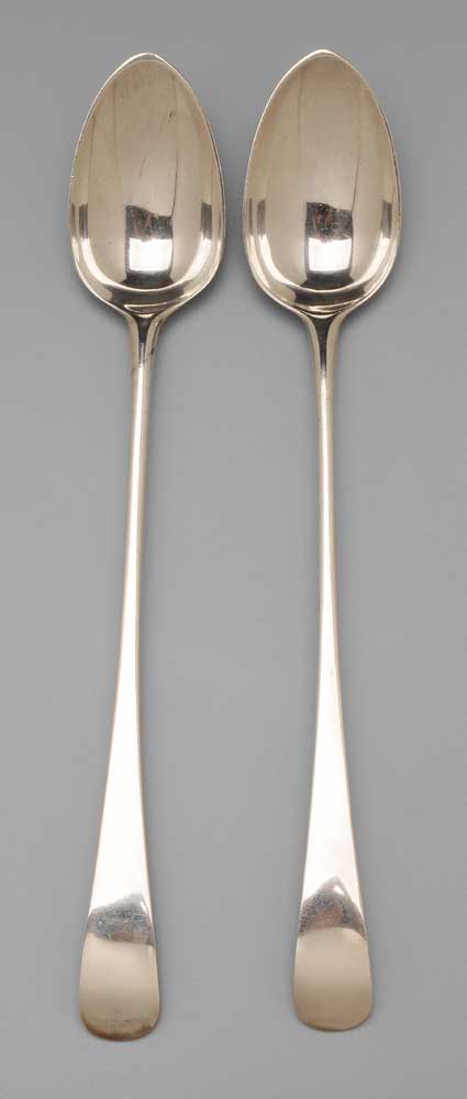 Appraisal: Pair English Silver Bateman Stuffing Spoon London oval downturned tipt