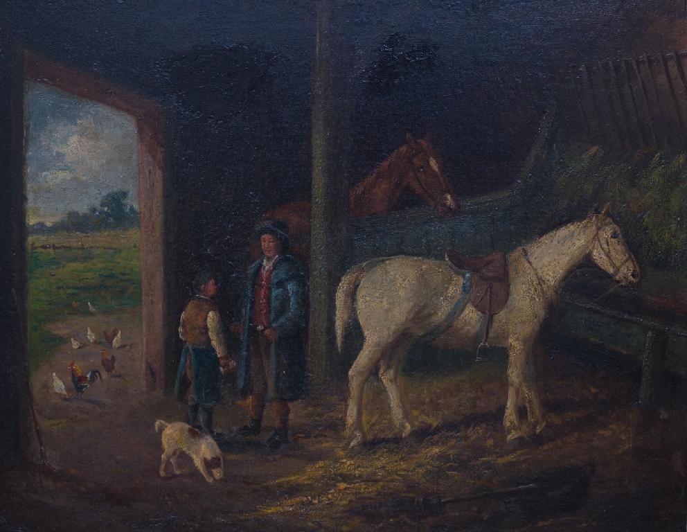 Appraisal: MANNER OF GEORGE MORLAND - FIGURES AND HORSES IN A