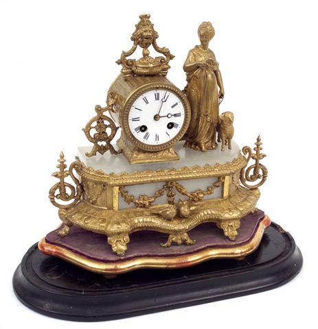 Appraisal: th CENTURY FRENCH GILT-METAL AND ALABASTER MANTEL CLOCK JAPY FRERES