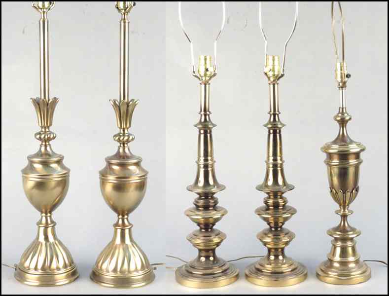 Appraisal: TWO PAIRS OF BRASS TABLE LAMPS Together with a single