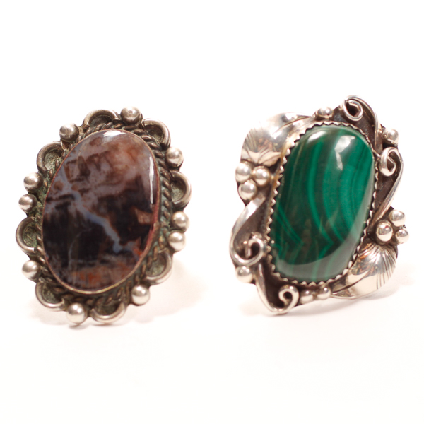 Appraisal: Two vintage Native American Indian sterling silver rings with agate