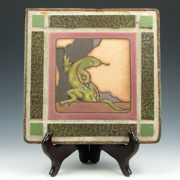 Appraisal: Lizard Tile in Bushere Son Iron Frame Lizard tile mounted