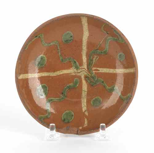 Appraisal: Miniature Pennsylvania redware pie plate th c with green and