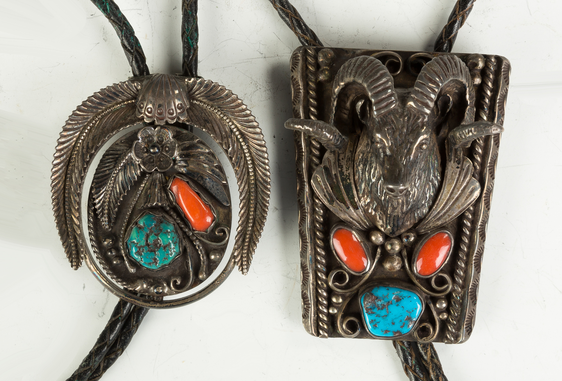 Appraisal: Vintage Navajo Silver Turquoise and Coral Bolo Ties