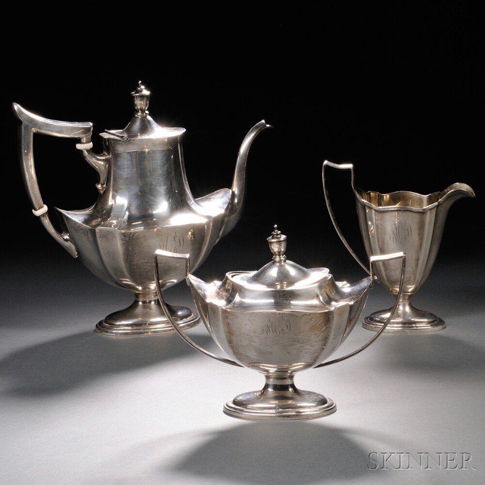 Appraisal: Three-piece Gorham Plymouth Pattern Sterling Silver Tea Service Providence Rhode