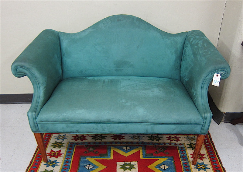 Appraisal: FEDERAL STYLE LOVESEAT American th century with green upholstery over