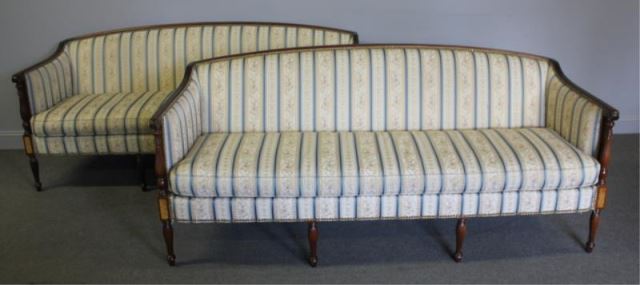 Appraisal: Pair of Upholstered Sheraton Style Sofas From a Lexington Ave