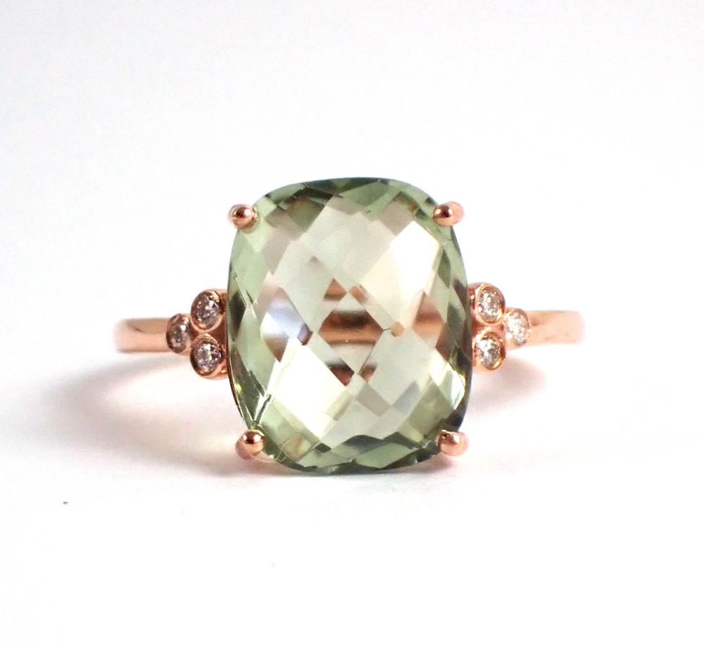 Appraisal: PRASIOLITE DIAMOND AND FOURTEEN KARAT GOLD RING The k rose