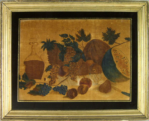 Appraisal: American oil on velvet theorem of fruit th c x