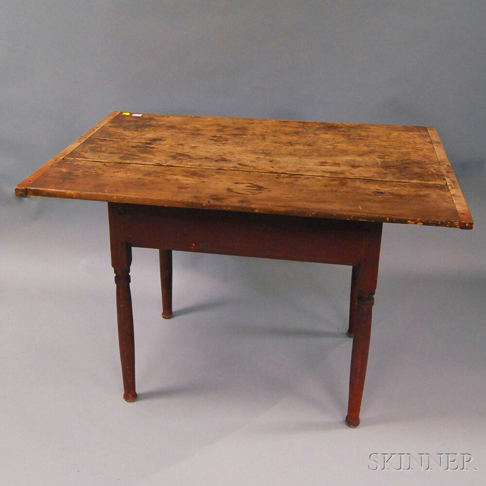 Appraisal: Red-painted Country Pine One-drawer Tavern Table New England second half