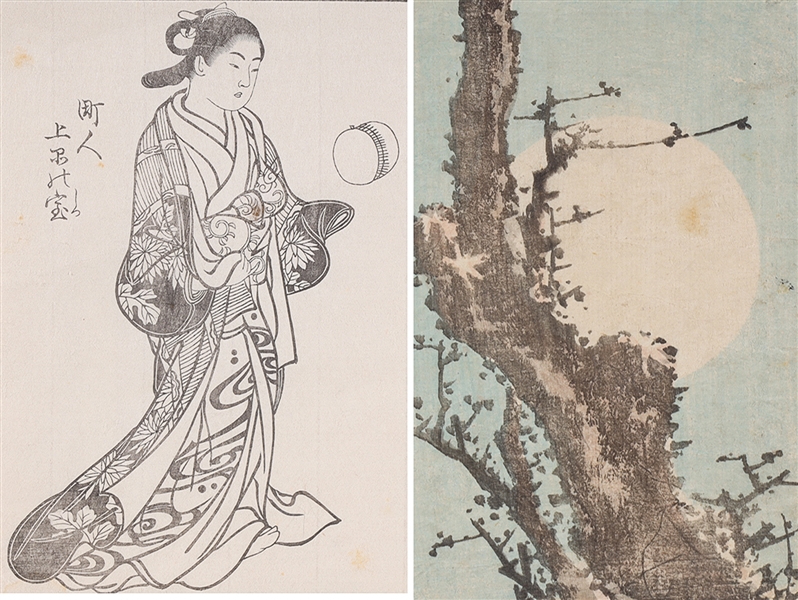 Appraisal: Large group of five Japanese artworks including woodblock print by