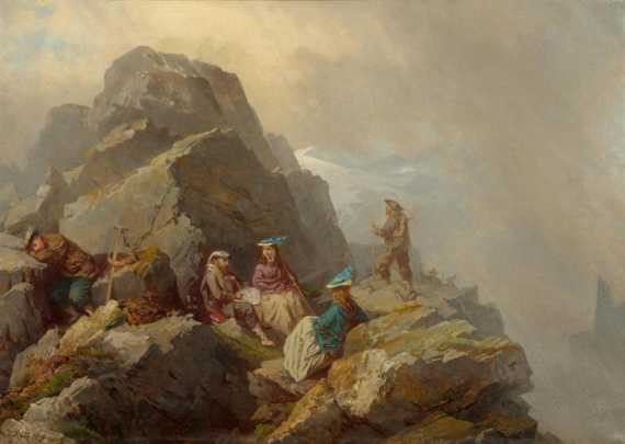 Appraisal: RITZ RAPHAEL Brig - Sitten Five mountaineers Oil on canvas