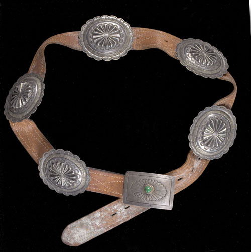 Appraisal: Navajo belt with five x oval silver conchas and a