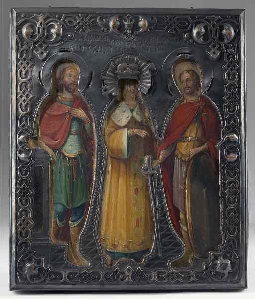 Appraisal: Antique Russian Iconpainted on wooden panel depiction of the Czarina