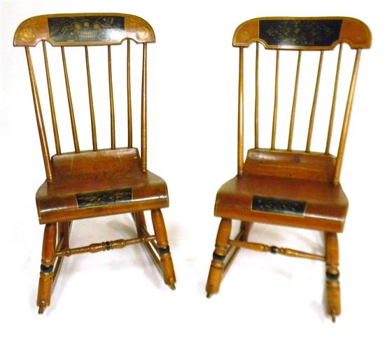 Appraisal: Two Windsor rocking side chairs th C stenciled black medallions