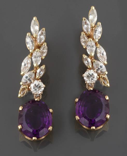 Appraisal: A pair of diamond amethyst and k gold screw-back earrings