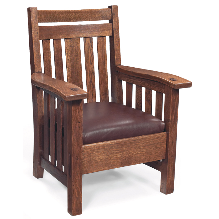 Appraisal: Harden armchair double horizontal rail at back above a slatted