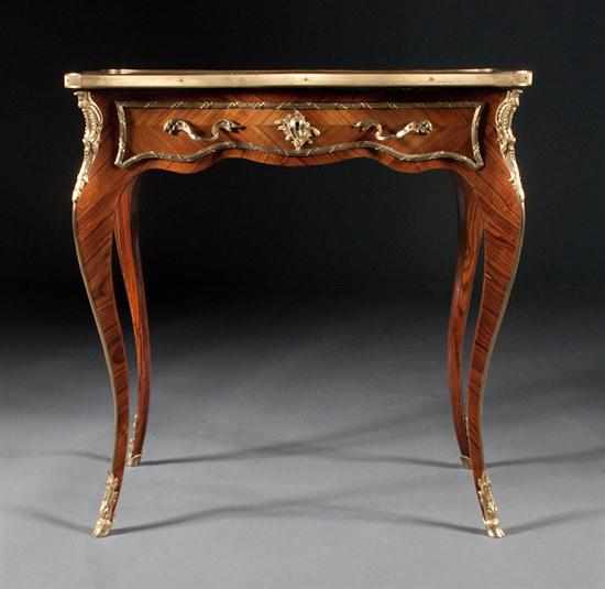 Appraisal: Louis XV style gilt-metal-mounted fruitwood single-drawer side table with inset