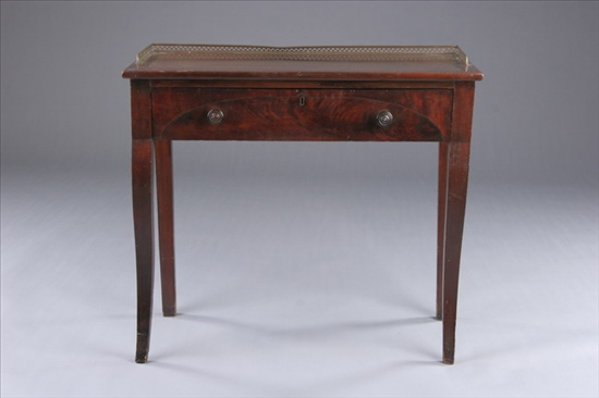 Appraisal: MAHOGANY WRITING TABLE th century Galleried top above one long