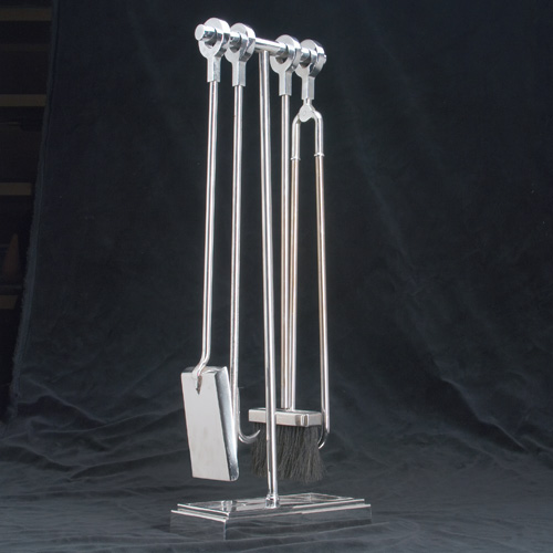 Appraisal: FIREPLACE Four-piece chrome fire tools set and stand x x