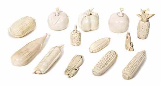 Appraisal: A Collection of Thirteen Carved Ivory Vegetables and Fruits comprising