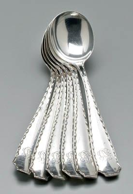 Appraisal: Tiffany Marquise sterling spoons six round soup spoons monograms in