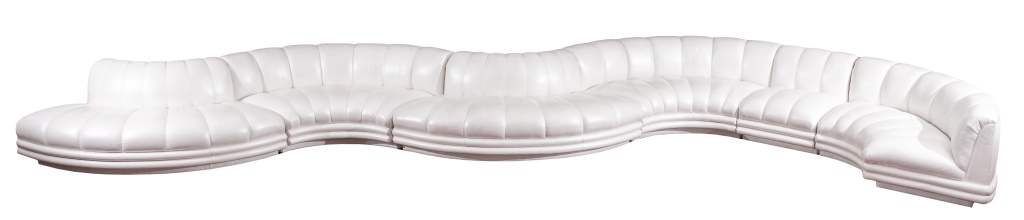 Appraisal: BERNHARDT MODERN SERPENTINE LEATHER SECTIONAL Bernhardt Postmodern white-leather channel-upholstered endless