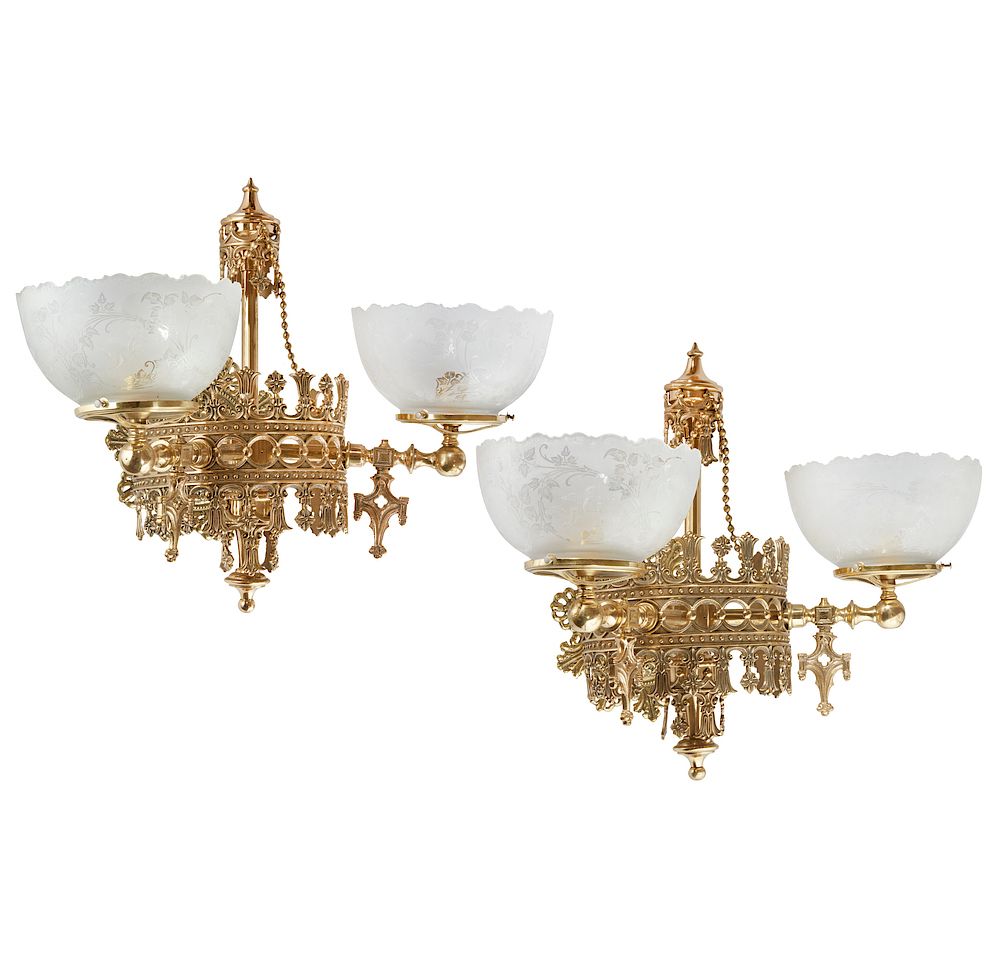 Appraisal: Mid th Century American Gothic Revival Gas Sconces Pair of