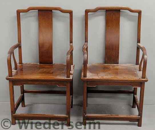 Appraisal: Large pair of Chinese exotic wood open armchairs th c