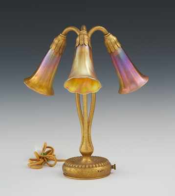 Appraisal: A Tiffany Studios Gilt Bronze Favrile Glass Lily Lamp Three