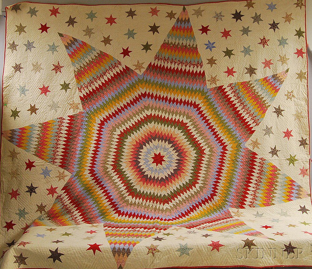 Appraisal: Pieced Cotton Star of Bethlehem Quilt America late th early