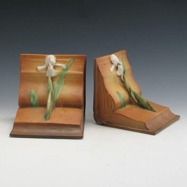 Appraisal: Pair of Roseville Iris bookends in brown Marked Roseville USA