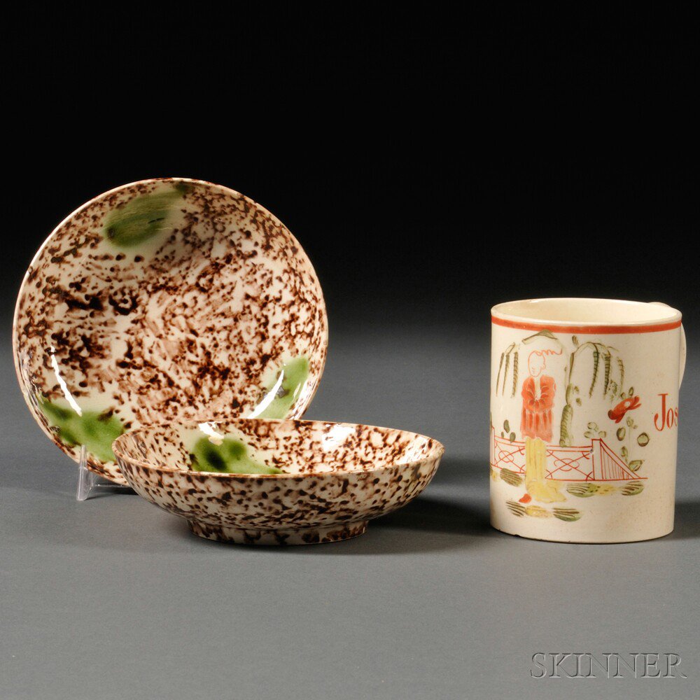 Appraisal: Three Staffordshire Cream-colored Earthenware Items England th century a cylindrical