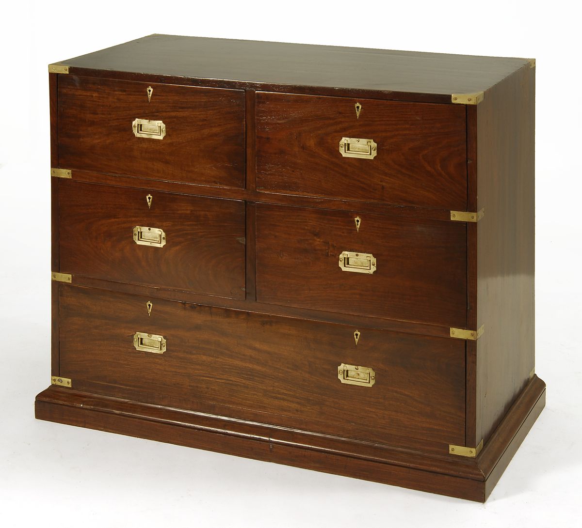 Appraisal: BRASS-BOUND CAMPAIGN CHEST th CenturyWith five drawers Height Width Depth