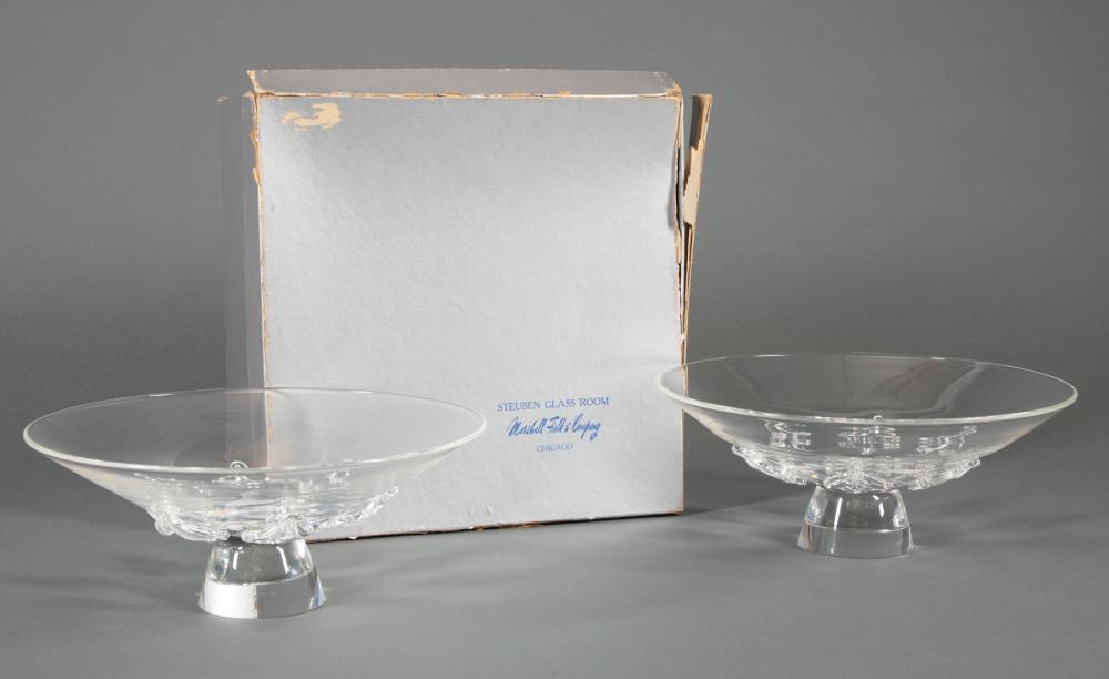 Appraisal: Pair of Steuben Glass Star Spangled Bowls etched marks model