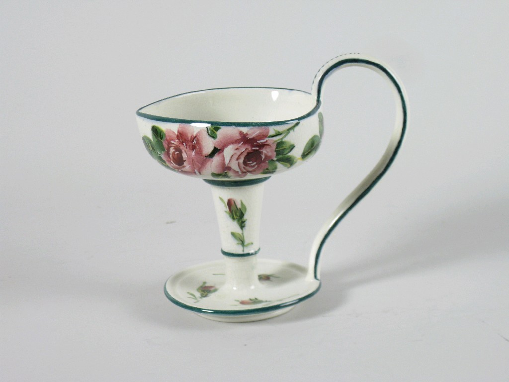 Appraisal: A Wemys Chamberstick painted roses in high handle restored