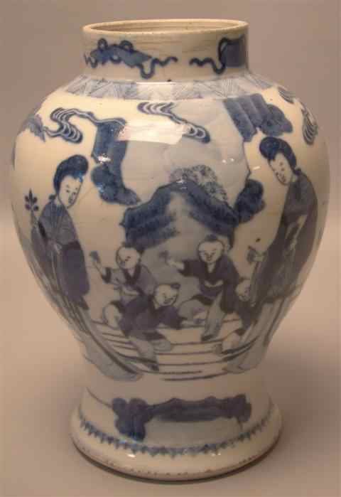 Appraisal: CHINESE BLUE AND WHITE BALUSTER VASE six-character Qianlong mark painted