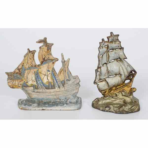 Appraisal: Sailing Ship Cast Iron Doorstops American a cast iron a