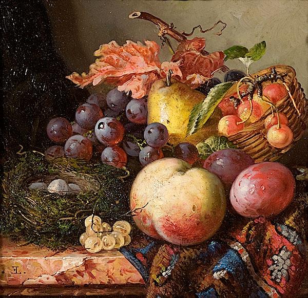 Appraisal: EDWARD LADELL BRITISH - Still Life with Fruit and Bird's