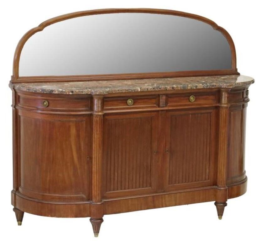 Appraisal: FRENCH LOUIS XVI STYLE MAHOGANY MIRRORED SIDEBOARDFrench Louis XVI style