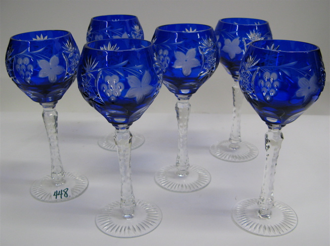 Appraisal: SIX BOHEMIAN CRYSTAL WINE GOBLETS in a cobalt blue cut