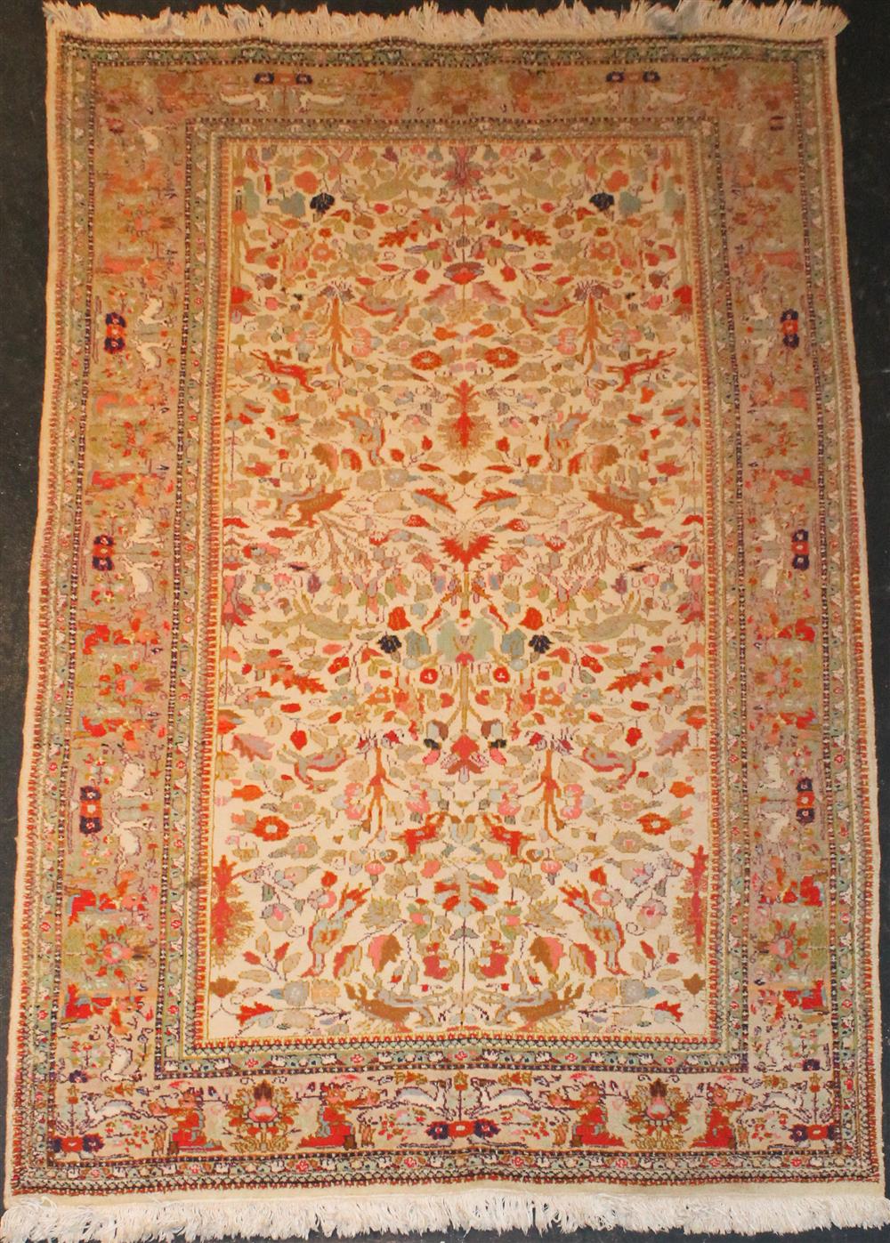 Appraisal: PERSIAN HUNT SCENE TABRIZ RUG having figures and animals among