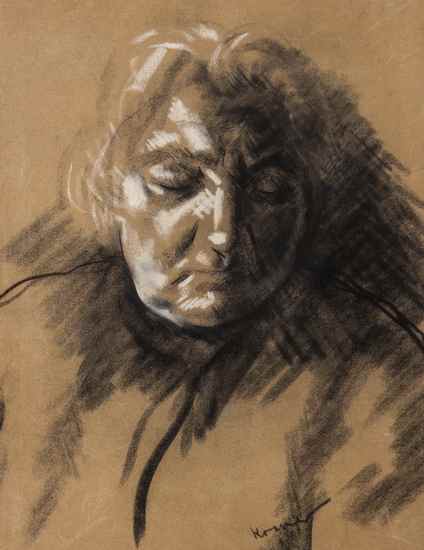 Appraisal: Jacob Kramer - The Artist's Mother charcoal heightened with chalk